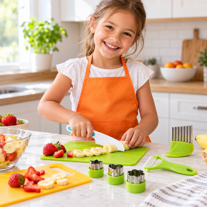 Child wearing the orange CulinaPlay apron