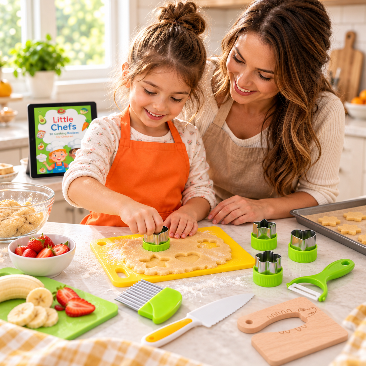 Parent and child cooking together in the kitchen